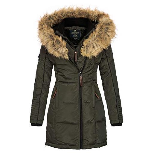 Geographical Norway beautiful lady - parka caldo da donna - cappotto cappuccio di pelliccia finta - giacca a vento invernale - giacca lunga fodera calda - regalo donna (khaki s)