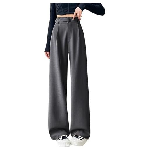 Generico pantaloni neri donna eleganti vita alta donna pantaloni casual a vita alta da donna con pantaloni palazzo donna invernale lino donna (grey, m)