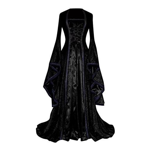 Generico vestito gotico donna elegant per halloween taglie forti abito gotico donna lungo vestito gotico curvy abito steampunk donna con maniche svasate feste di halloween 2024
