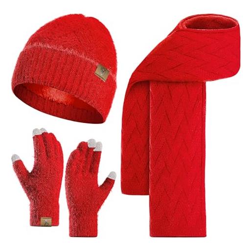 INSISMY set donna sciarpa, cappello e guanti touch screen - invernale caldo in pile foderato beanie skull caps per uomo e donna, viola, taglia unica