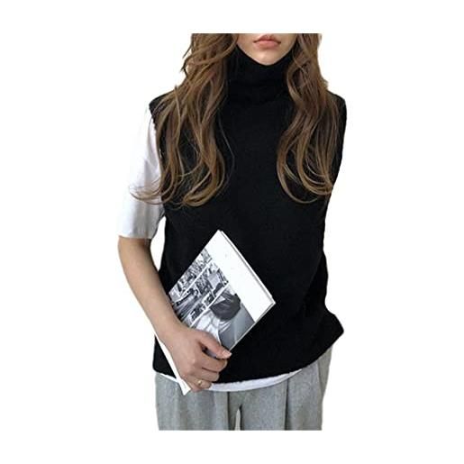 Vsadsau delle donne 100% cashmere lavorato a maglia senza maniche dolcevita pullover maglione tinta unita maglione gilet, grigio, l