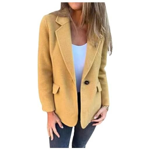 Suncadmious blazer monopetto elegante da donna in tinta unita con bottoni, revers business ufficio giacca corta moda street shooting, giacca corta in tweed (kaki, m)