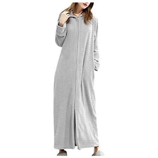Generic vestaglia da donna con cerniera, vestaglia lunga da donna con cappuccio, accappatoio invernale in pile caldo accappatoio da notte con cappuccio tinta unita caldo accappatoio tinta unita comodo