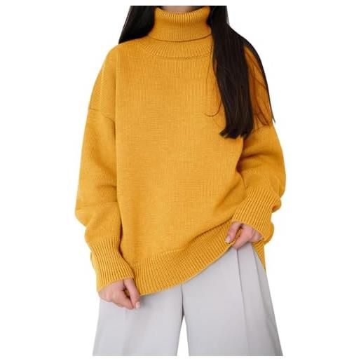 Generico lupetto bianco donna maglione pullover in tinta unita versatile autunno e inverno con collo nuovo da donna maglione donna elegante invernale (yellow, l)