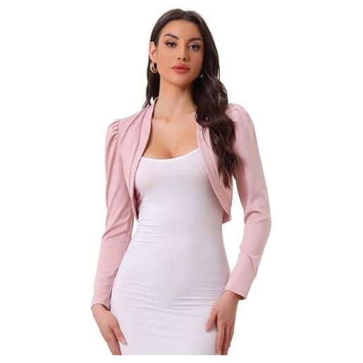Allegra K donna bolero aperto sul davanti per cardigan corto coprispalle a maniche lunghe e orlo curvo rosa polveroso s