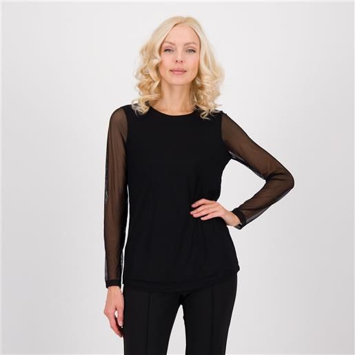 Nina Leonard maglia in tulle con manica lunga e scollo tondo