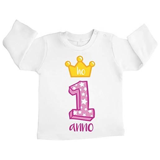 Shirtgeil buon compleanno ho 1 anno - corona da principessa maglietta neonato manica lunga 12-18 mesi bianco