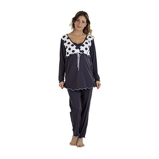 Premamy - pigiama per premaman, modello con fiocco, cotone bielastico, pre-post parto - blu - vii (xxl)