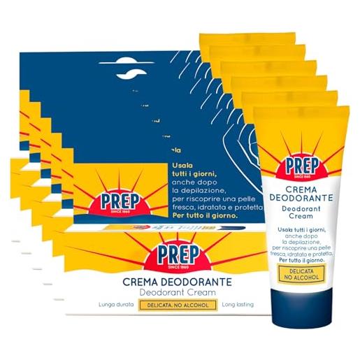 PREP crema deodorante per tutti i tipi di pelle antitraspirante senza alcool per tutti i giorni profumo delicato sensazione di freschezza lunga durata - 6 flaconi da 35ml