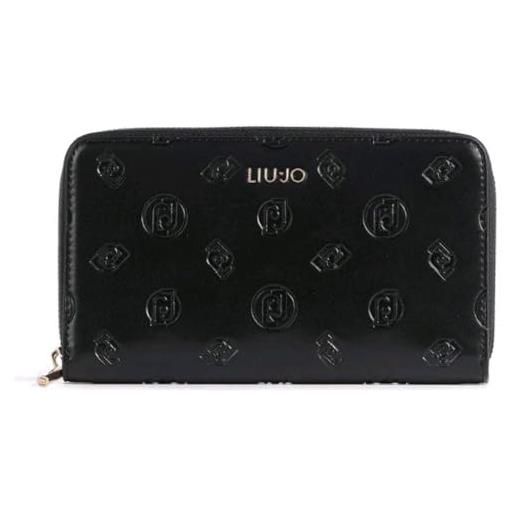 Liu jo portafoglio lungo con zip con dettagli in stampa logata. Presenta diversi scomparti per tessere, carte di credito e documenti. Ampio scomparto per banconote, taschino portamonete chiuso con zip