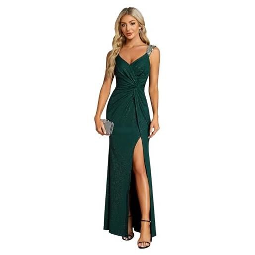Ever-Pretty vestito da cerimonia maxi lungo donna elegante senza schienale vestito da cocktail slim vita alta abito da sera donna vestito donna sexy senza manica nero 54