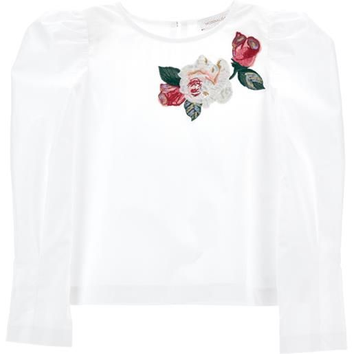 Monnalisa blusa popeline con rose ricamate