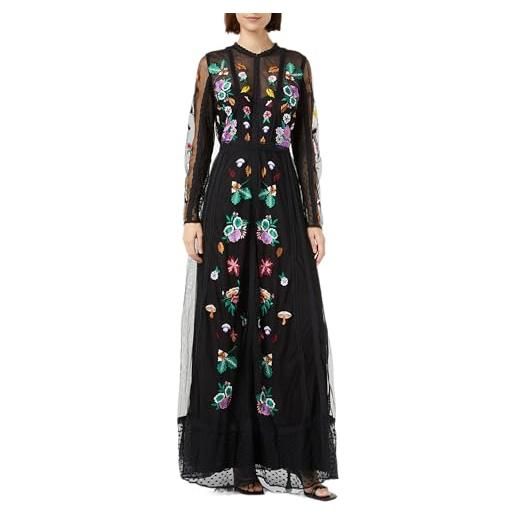 Frock and Frill abito ricamato floreale vestito per occasioni speciali, nero, 44 donna