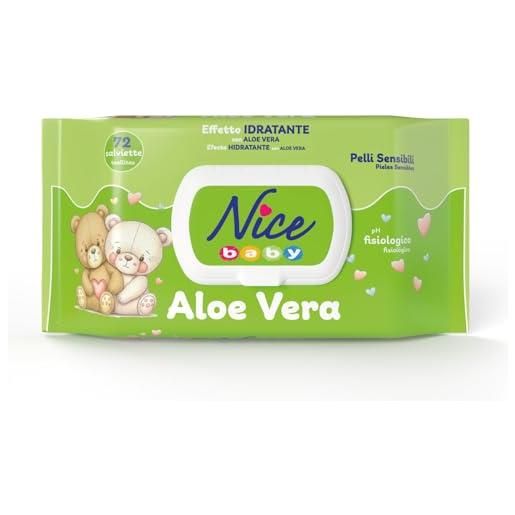 NICE COSMETICS nice baby aloe vera salviette per cambio pannolino, con aloe vera ad effetto idratante sulla pelle, dermatologicamente testate, confezione da 72 salviette