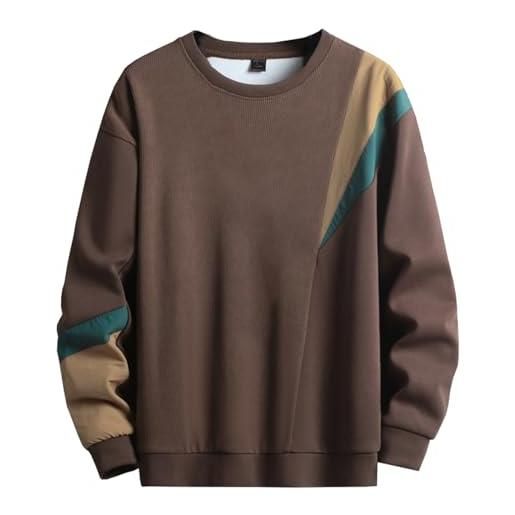 Covisoty felpa uomo senza cappuccio girocollo a maniche lunghe colori a contrasto sweatshirt pullover caffè l