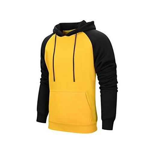 MANLUODANNI felpa con cappuccio da uomo con cappuccio patchwork top casual felpa con cappuccio con tasca kanga, l, nero-giallo
