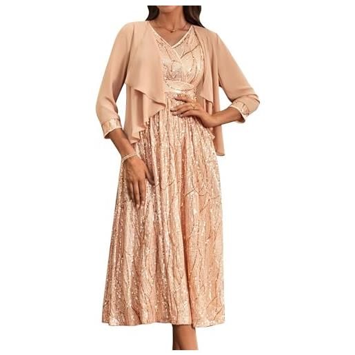 GRACE KARIN donna abito lungo con paillettes scollo a v senza maniche e coprispalle in chiffon per cerimonia elegante