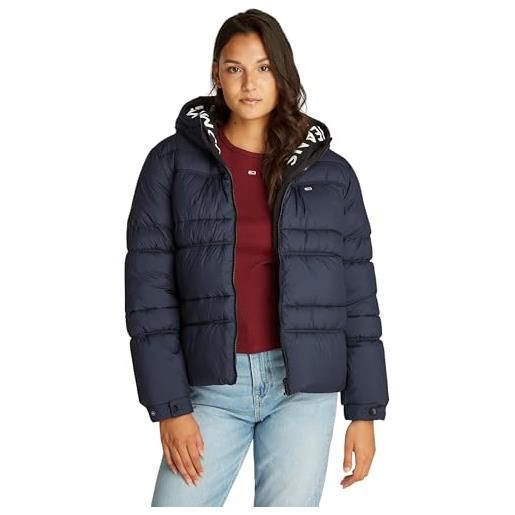 Tommy Jeans donna piumino quilt rouch tape jacket con cappuccio, nero (black), xxs