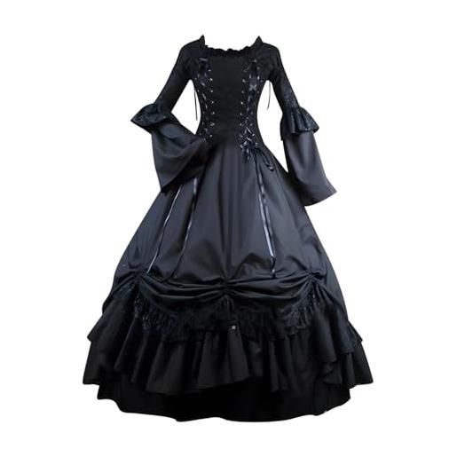 Huoghebg costume da regina medievale donna vittoriano abito medievale anteriore in pizzo da donna vintage moda abito con fiocco con maniche lunghe abito da sfera gotico vittoriano bustle dress