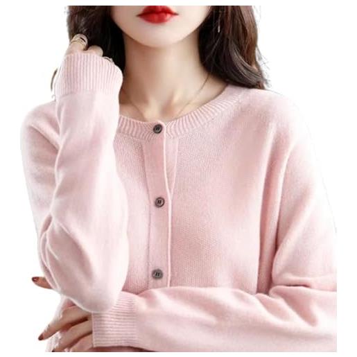 LJFIWY cardigan da donna in cashmere, cardigan a maniche lunghe con bottoni frontali in cashmere 2024, maglione elasticizzato lavorato a maglia morbido e caldo, rosa elegante. , xl