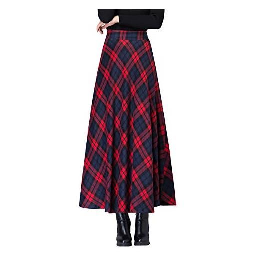 Beeblily gonna lunga invernale donna vita alta elegante quadri maxi gonna vintage vita elastica gonne plissettata nero l