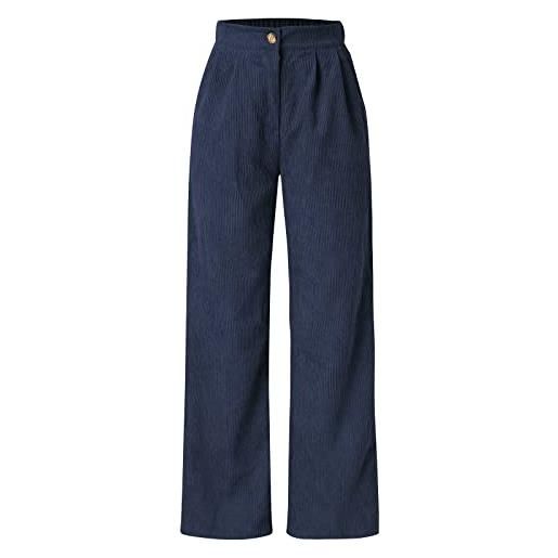 Generic leggins cotone elasticizzato donna lines a gamba larga con cordoncino a vita alta dritti di velluto a coste larghi invernali (blue, xxl)