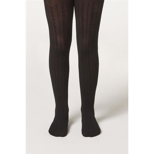 Calzedonia collant cashmere con trecce bambina nero