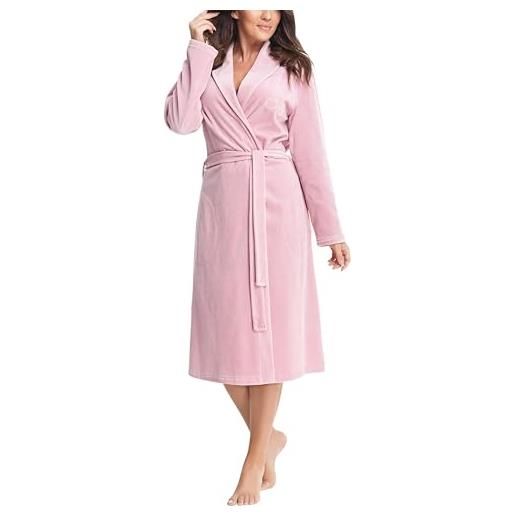 Aquarti vestaglia da donna in velluto nicki con colletto a scialle e cintura, rosa cipria, m
