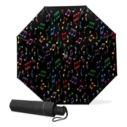 GISPOG ombrello pieghevole automatico, con note musicali, colorato, impermeabile, compatto, per sole e pioggia, da viaggio, per donne e uomini, colore unico, taglia unica