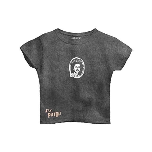 Sex Pistols crop top shirt god save the queen official womens mineral wash black, t-shirt donna, black, 
