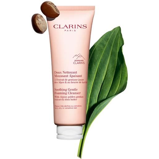 Clarins detergente schiumogeno lenitivo 125 ml detergente lenitivo con burro di karité bio e estratto di camomilla