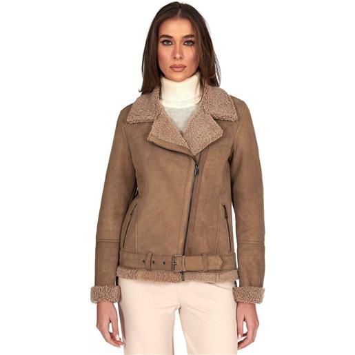 D'Arienzo montone shearling fango con cintura e cerniera trasversale D'Arienzo