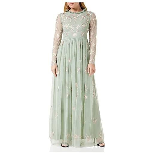 Frock and Frill abito ricamato floreale vestito per occasioni speciali, salvia, 42 donna