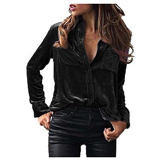 VPQILH top e camicette da donna in velluto dorato retrò outwear, moda autunno e inverno camicetta di velluto, invernale curvy maglie da donna, maglioni donna eleganti camicia, camicie casual da donna