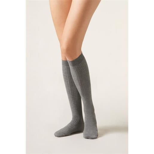Calzedonia calze lunghe a costine con cashmere grigio