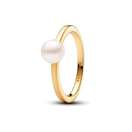 PANDORA timeless anello placcato in oro 14k con perla coltivata d'acqua dolce trattata bianca, 58