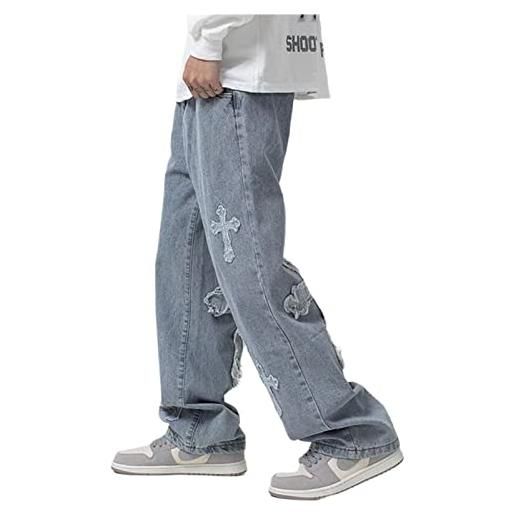 Jeans Uomo Donna Y2K Streetwear - Pantaloni Larghi Con Stampa Teschio, Vita Alta E Tasche Grandi, Unisex - Foto 9
