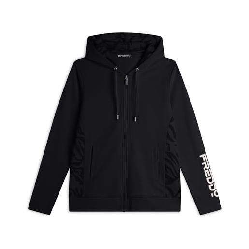 FREDDY - felpa donna chiusura zip e cappuccio con inserti floreali, donna, rosa, medium