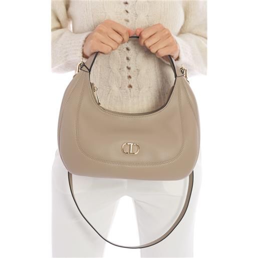 TWINSET borsa hobo TWINSET con logo ovale, colore tortora