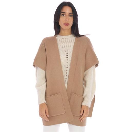 TWINSET poncho TWINSET con logo lettering ricamato, colore sabbia