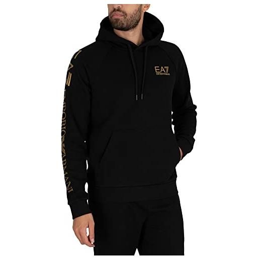 Emporio Armani ea7 uomo felpa con cappuccio con logo sul torace, nero, xxl