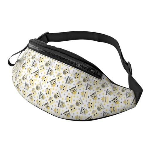 HSJFS red wine galsses & grapes con stampa in legno sport crossbody marsupio casual chest bag, animale cartoon gufi carino, taglia unica