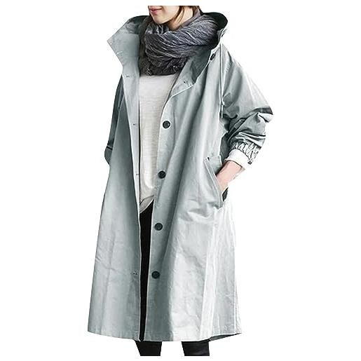 OMZIN trench donna manica lunga tinta unita cappotto lungo giacca a vento leggero tasche antivento azzurro 4xl