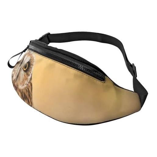 HSJFS red wine galsses & grapes con stampa in legno sport crossbody marsupio casual chest bag, gufo in piedi sull'albero, taglia unica