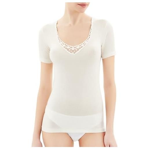 SalGiu maglia intima donna (3 pezzi) 100% caldo cotone mezza manica felpata invernale pizzo (3)