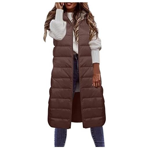HEONSATI piumino termica smanicato alla moda imbottita caldo gilet con cappuccio taglie forti inverno casuale cappotto oversize senza maniche lungo cappotti zip up invernale imbottito trapuntato elegante