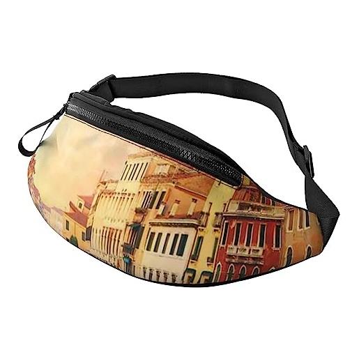 HSJFS red wine galsses & grapes con stampa in legno sport crossbody marsupio casual chest bag, bellissima vista sul canale di venezia, taglia unica