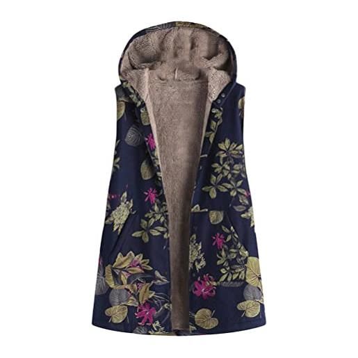ORANDESIGNE gilet donna lungo smanicato elegante peluche giacca senza maniche con cappuccio felpa ciniglia retro stampato cappotto invernale con pelliccia casual giacche cappotti lungo-01 xxl