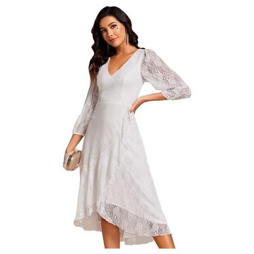 Ever-Pretty vestito da cerimonia eleganti pizzo abito da sera elegante da donna a maniche lunghe gonna irregolare arancione 46