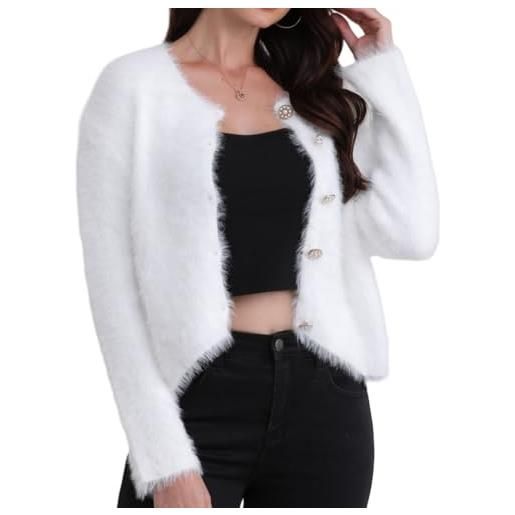 LIUYUYOUGO cardigan da donna, cardigan da donna in maglia pelosa maglioni aperti sul davanti cardigan corti con bottoni morbidi e caldi in pile cappotti alla moda maglioni maglieria top nero l
